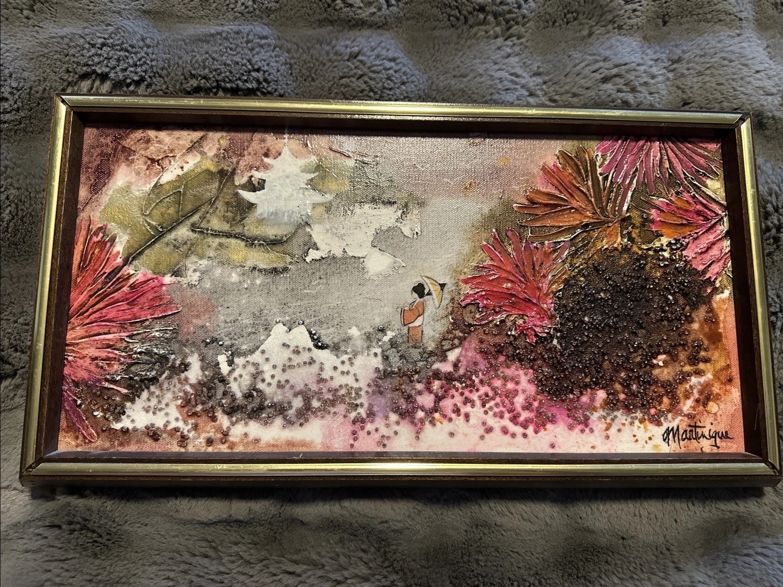 ORIGINAL ACRYLIC AND MIXED MEDIA ON CANVAS SIGNED ARTIST LIN MARTINIQUE 8”x16”