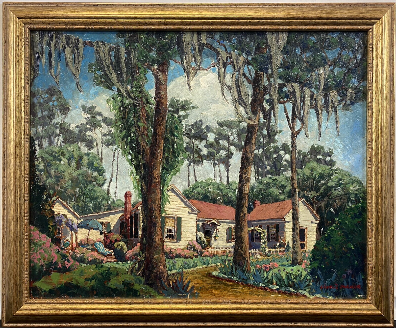 Early 20th C. George Waller Parker South Carolina Low Country Home Oil SIGNED