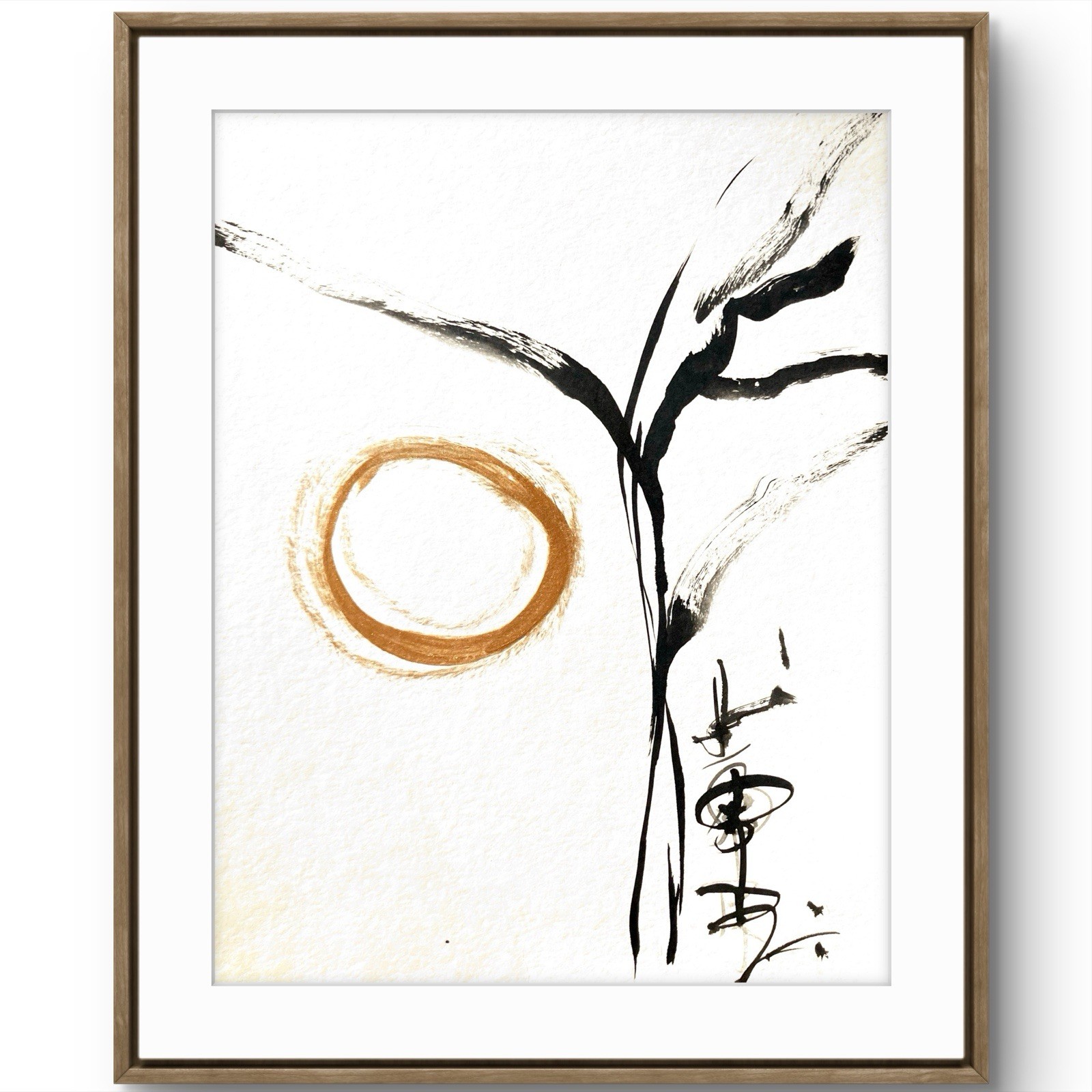 TITA PAINTZ Original Asian Zen Bamboo Black Gold Art Painting 9×12 Wall Art