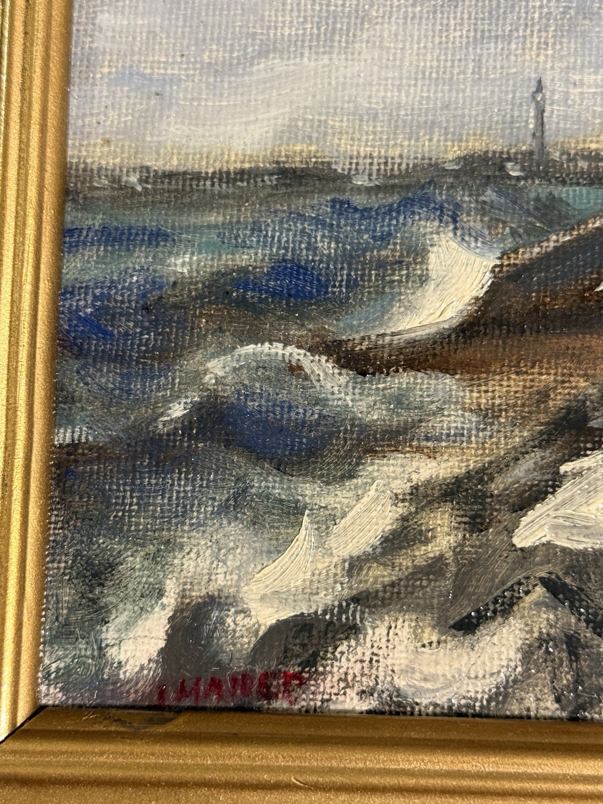 Vintage Nautical Oil on Board Winter Seascape Painting Provincetown Cape Cod