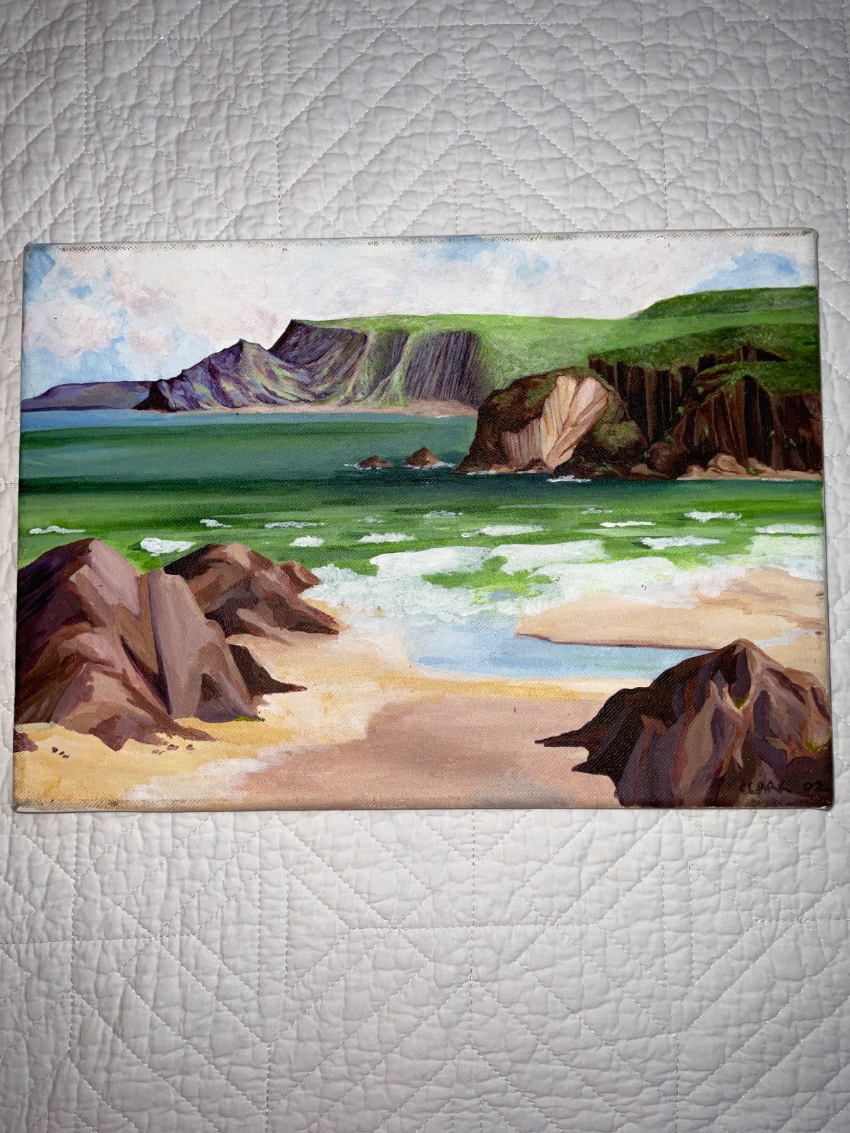 Modernist seascape coast beach ocean rocks acrylic original PAINTING by Clark
