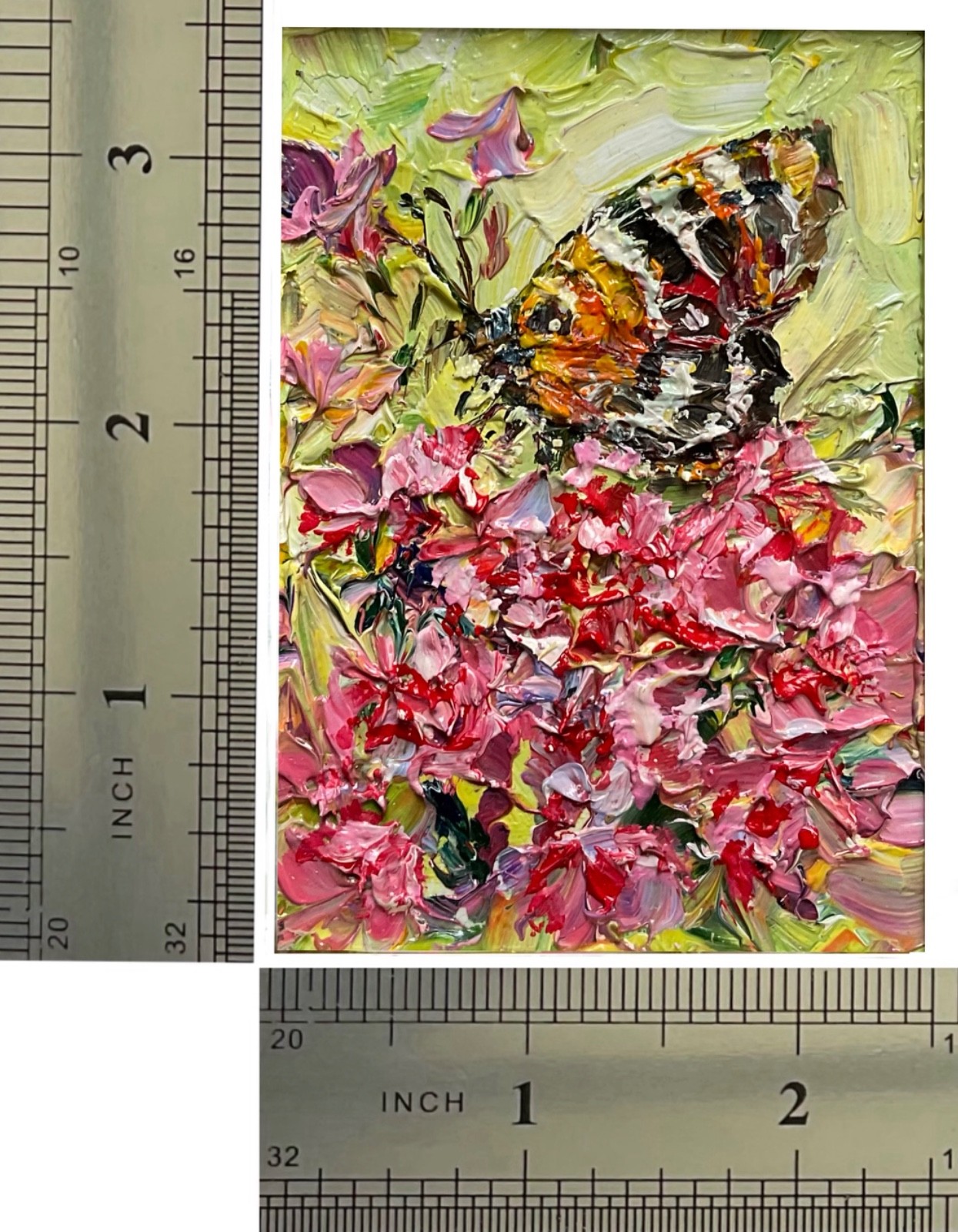 Wildflower Butterfly Original Oil Painting Impasto Collectable Mini Art 3×2.5in