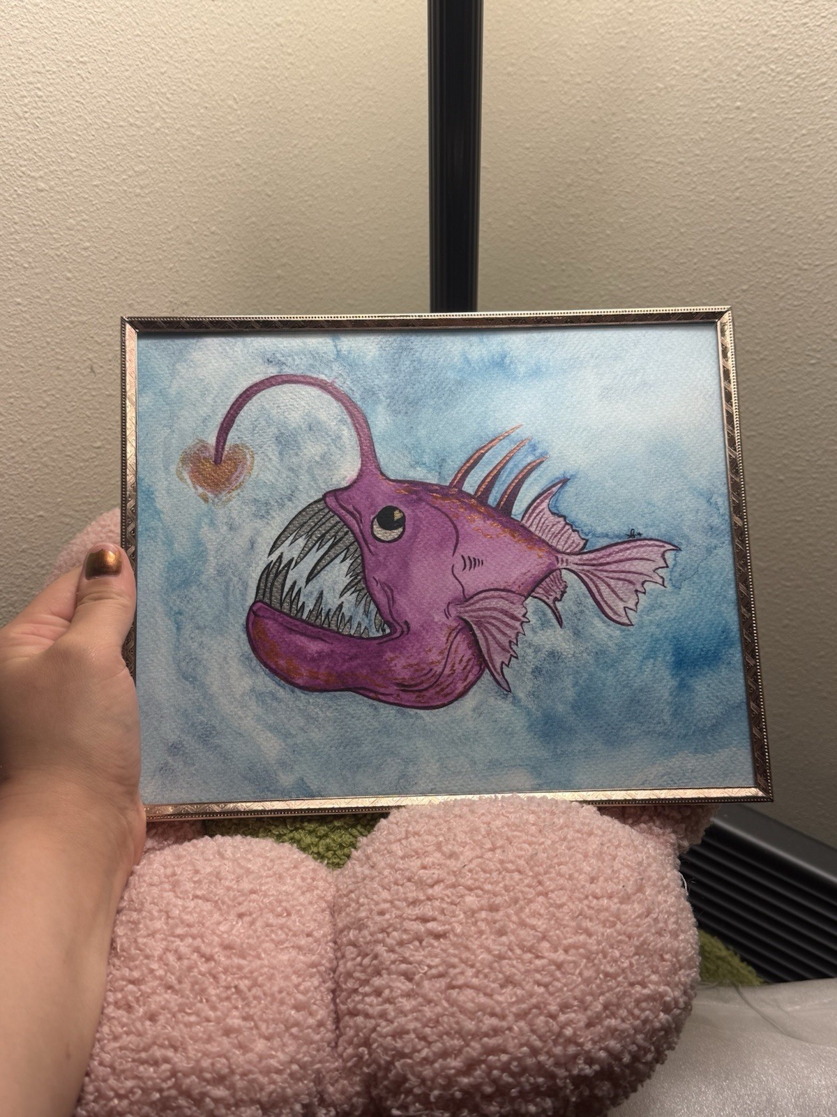 Original Watercolor Painting Of Angler Fish- Iridescent