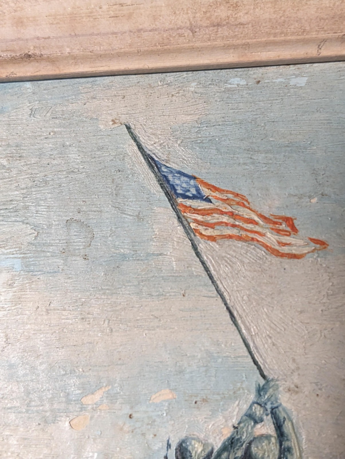 Original miniature 1950s oil painting U.S. Marine Memorial Iwo Jima flag raising
