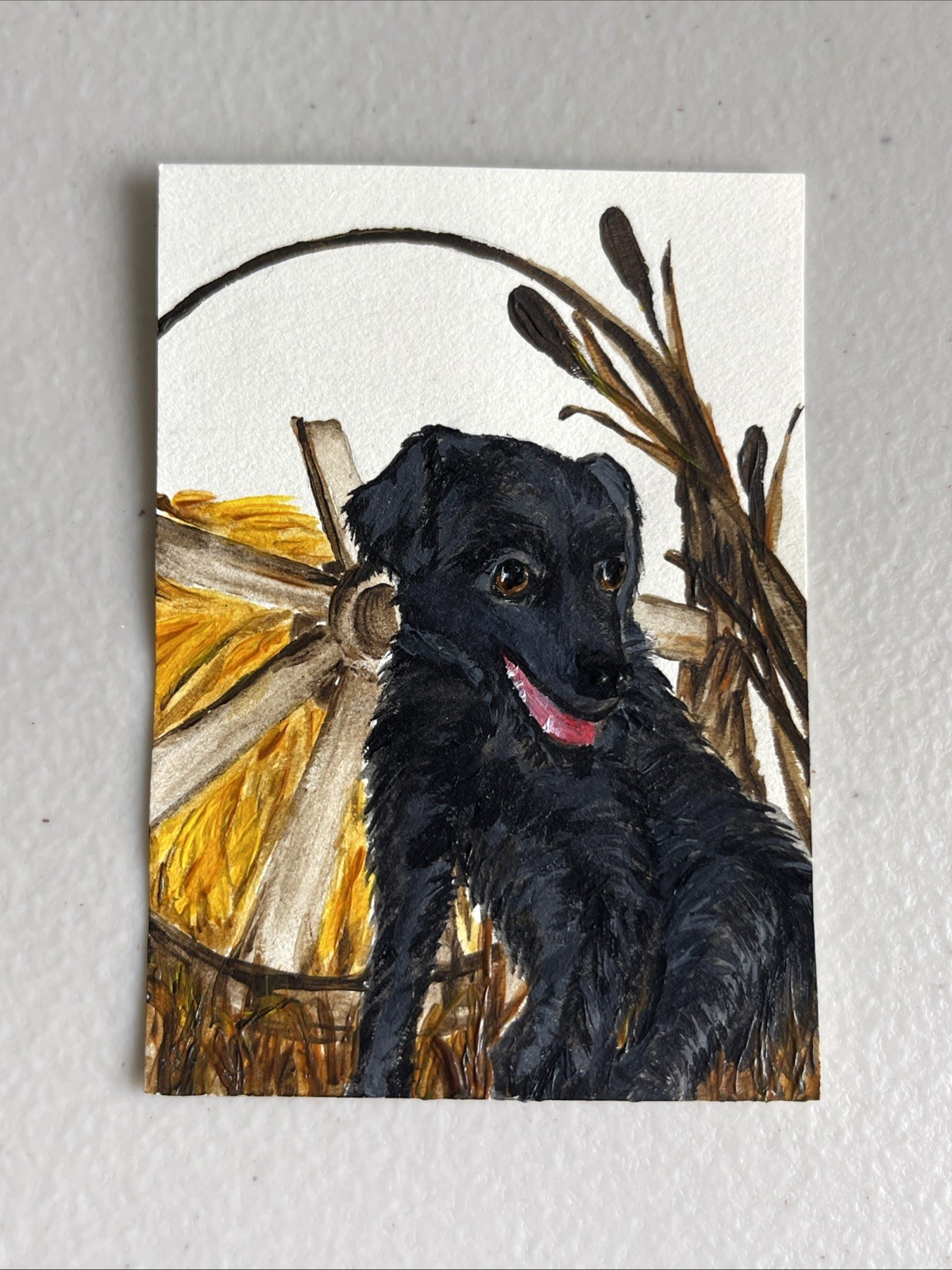 ACEO Dog Acrylic Painting OOAK Black Labrador Retriver Country Art Wolf Picture