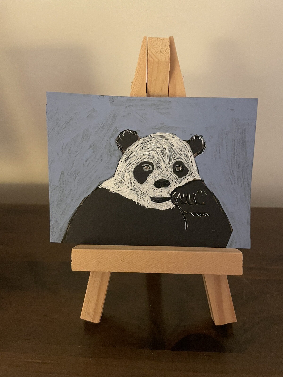 Panda Bear ACEO on cardstock (2 1/2” x 31/2″) original art in mixed media