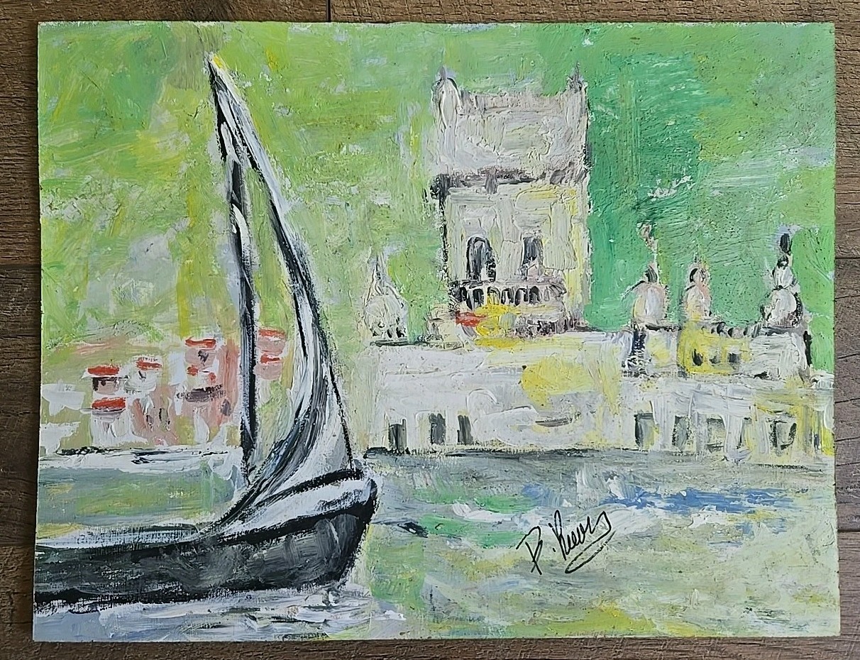 VTG Signed Original Art Painting Landscape Boat 18″ X 14″ Paint On Board