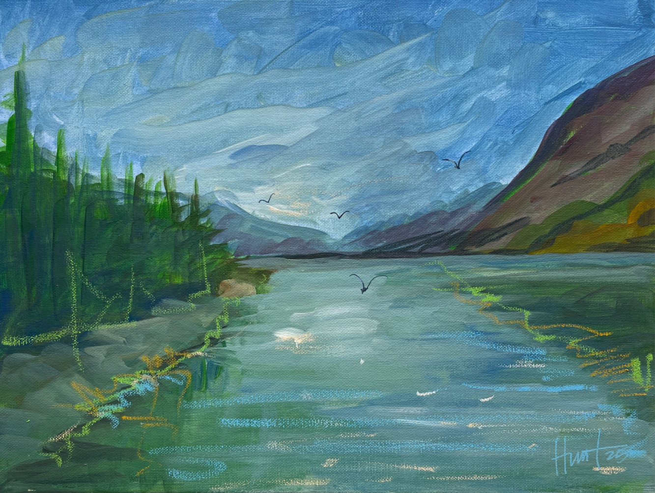 Hunt Original Art: 12×16 Acrylic on Canvas Landscape Contemporary Work