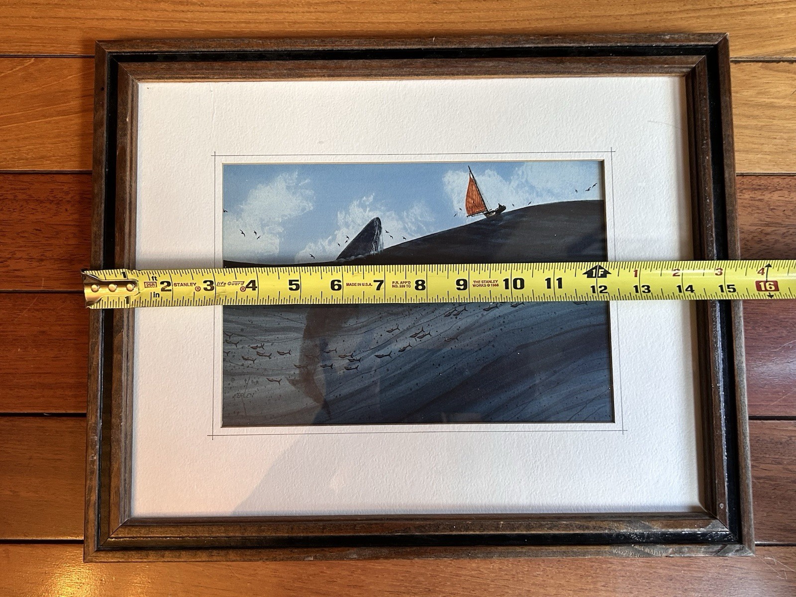 VTG Don Ferlen Original Painting Seascape Whale Sailboat Fish 12”x 15” Signed