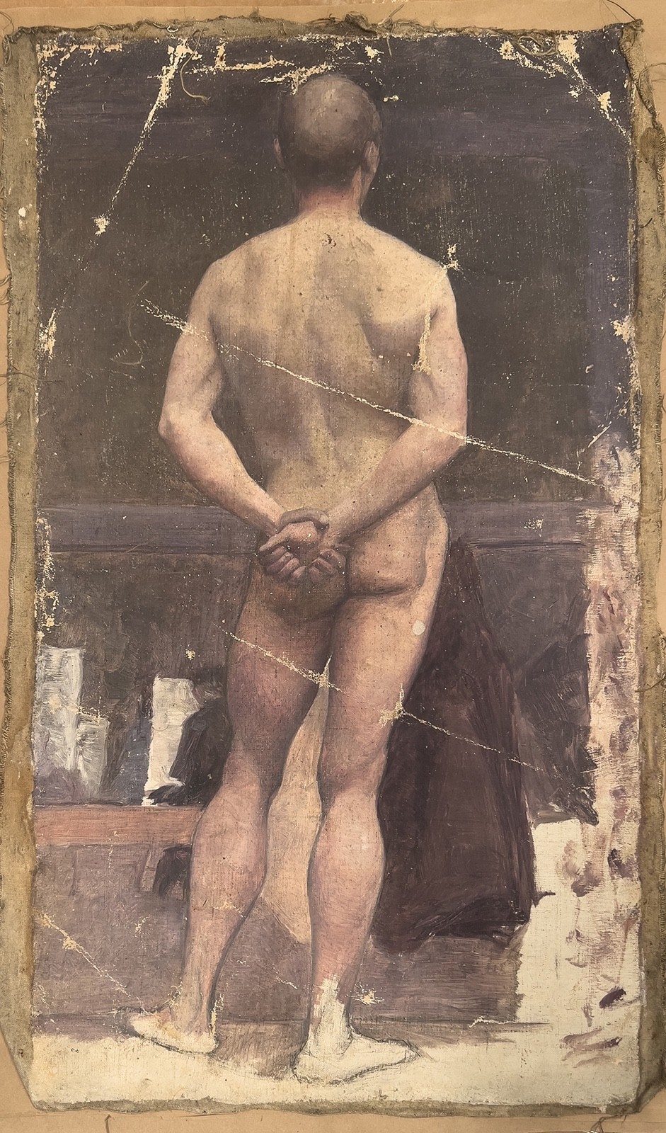 Charles Franklin Chamberlain, academic male nude oil painting, académie, c. 1895