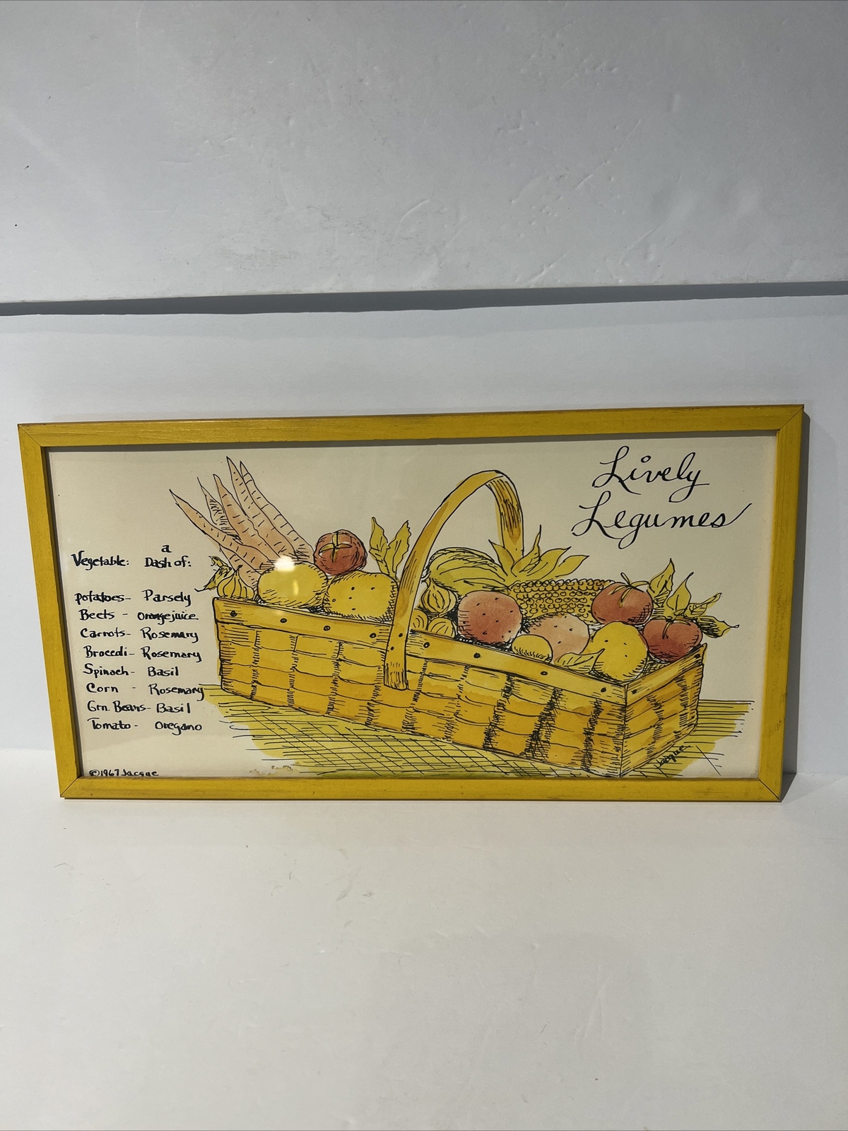 1967-Hand Painted Art Signed Lively Yellow Legumes Theme 17”x9” Veggies