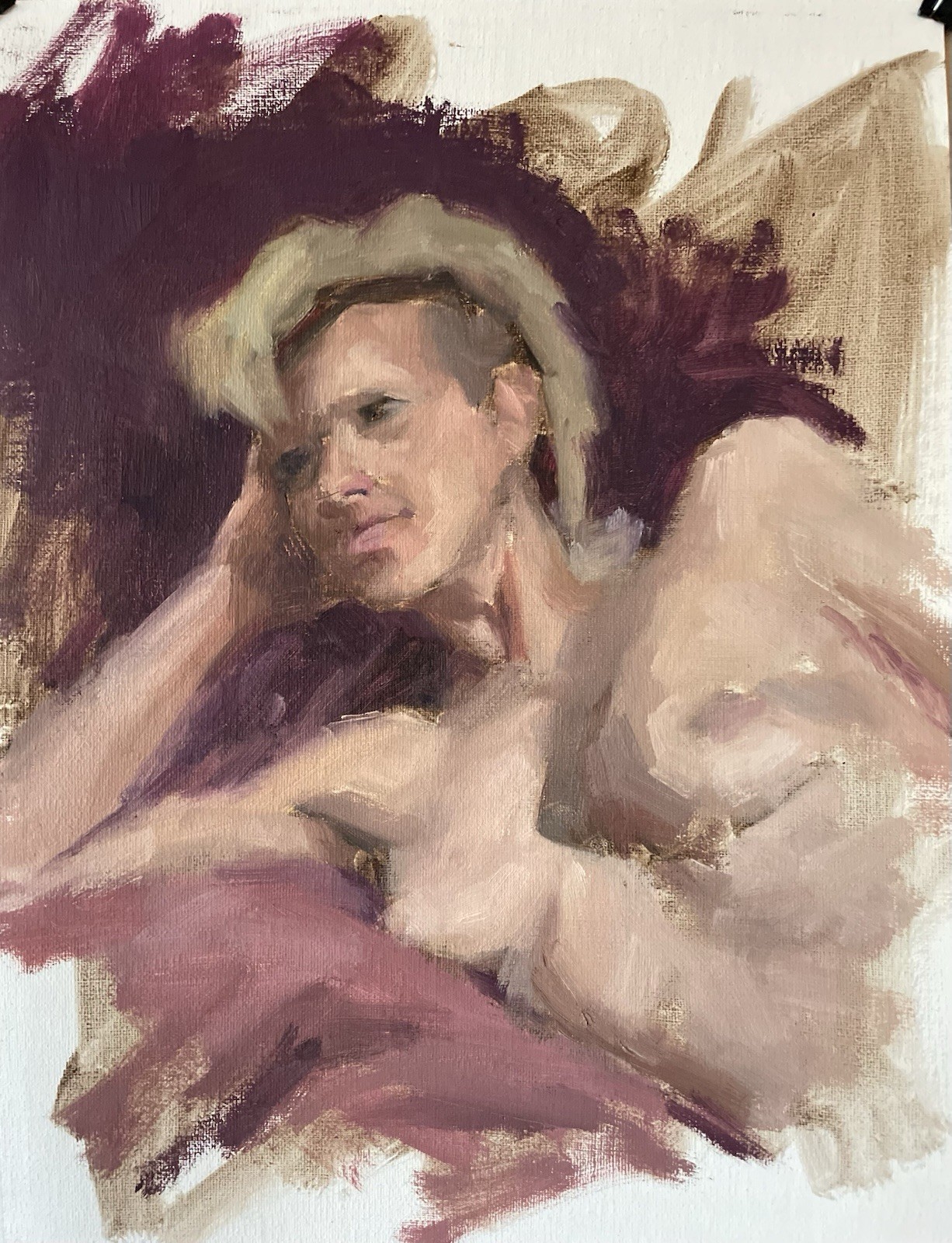 Alla Prima Nude Study: oil on linen 9×12 female figure model painted from life