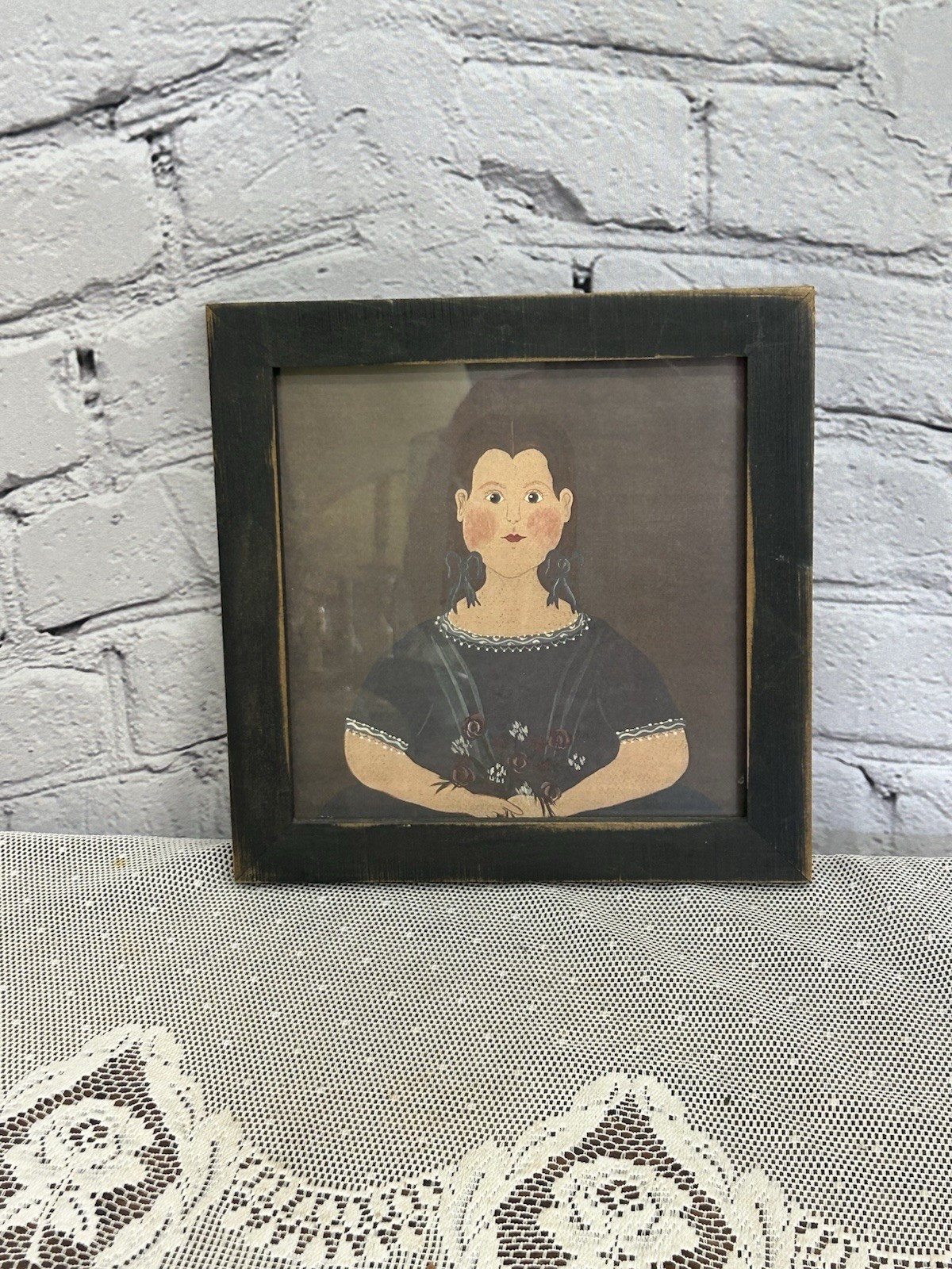 Annie B Giblin Signed Original Folk Art Painting 1999 Framed 9×9 Americana