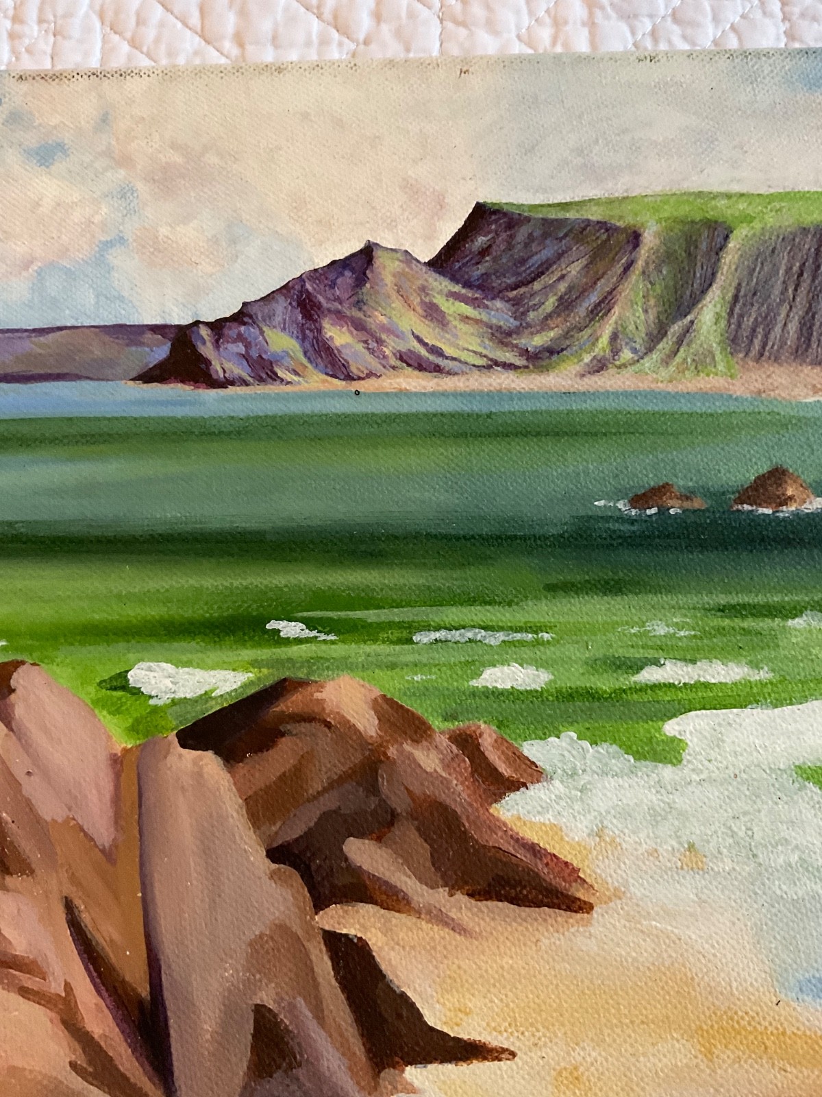 Modernist seascape coast beach ocean rocks acrylic original PAINTING by Clark