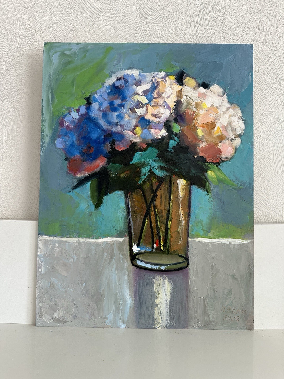 original oil painting Hydrangeas in a Vase Bouquet Flowers 30x40cm Impressionism
