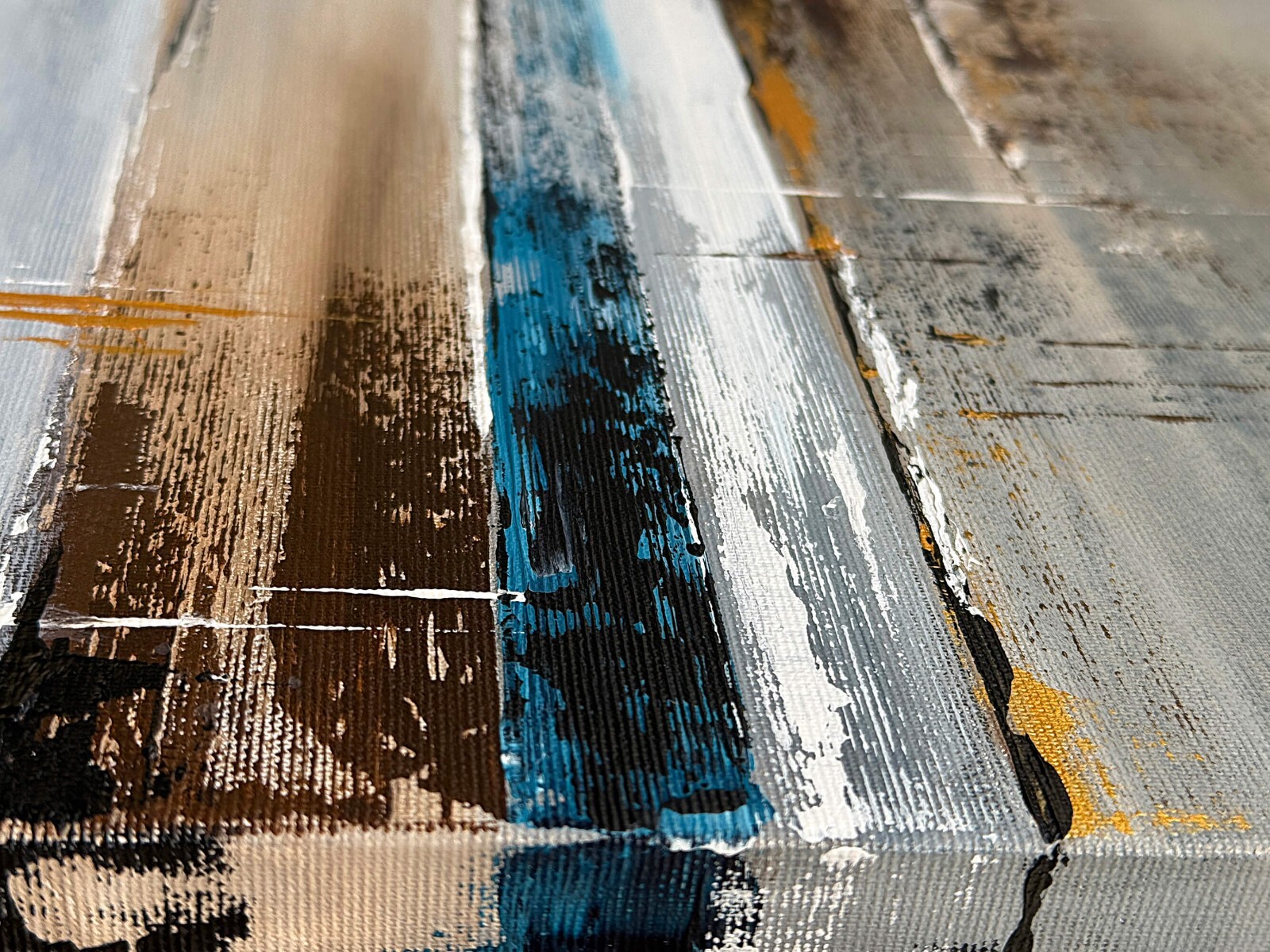 Original medium Abstract Hand painted Canvas warm beige grey bronz blue gold