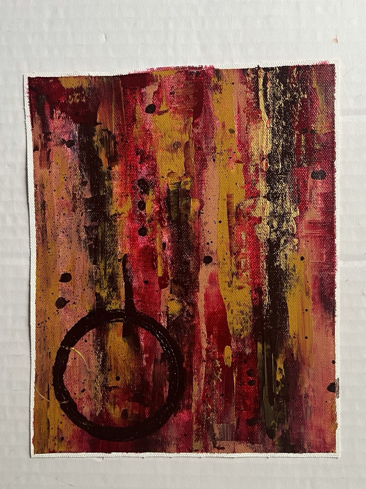 Unframed Abstract Painting | Red Gold Brown Textured Artwork