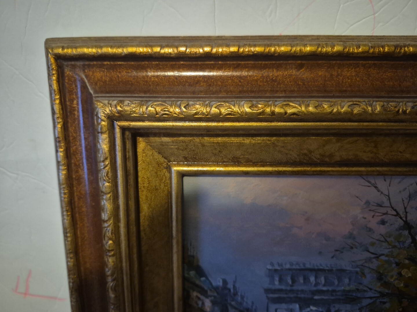Original Oil Painting P. Hunter Paris Street Scene in Gold frame 15″ X 13.5″