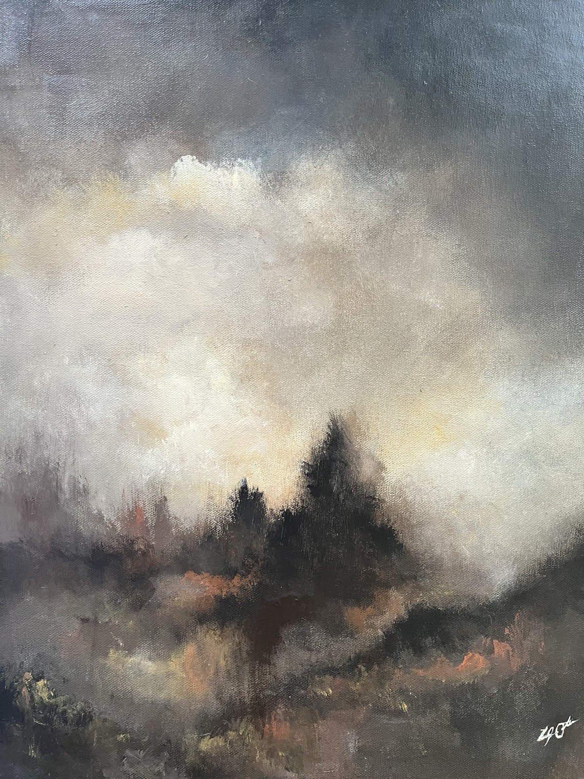 Original Abstract Landscape Painting 16×20 Canvas Modern Moody Tonalist