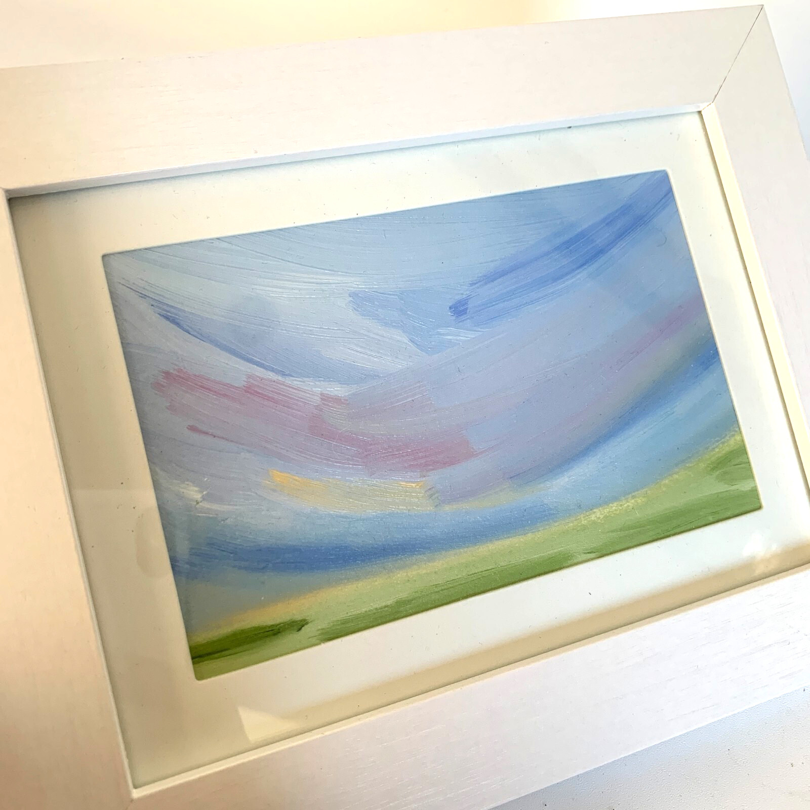 Original Oil Painting Pastel Sky Landscape Wall Art Wood Frame Home Decor #71