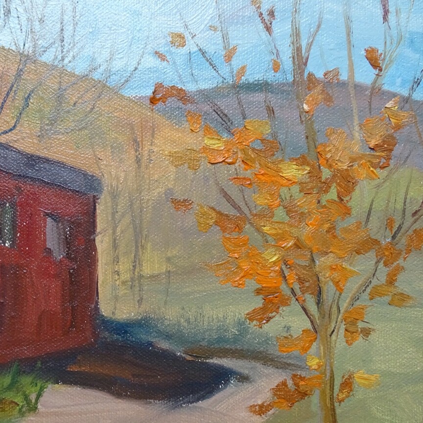 Vint Architectural Autumn Landscape House Oil Painting Signed DV Howarth 17×13