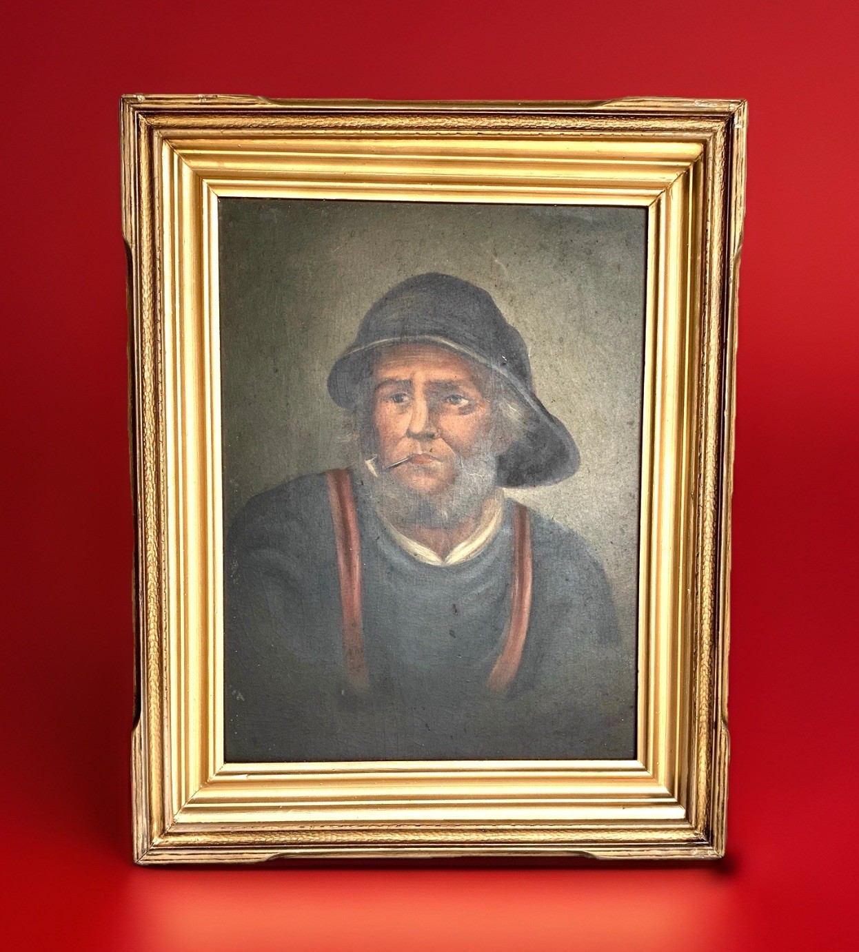 Framed Antique OilPainting on Panel Sailer/Ancient Mariner, Overall 20″H by 15″W
