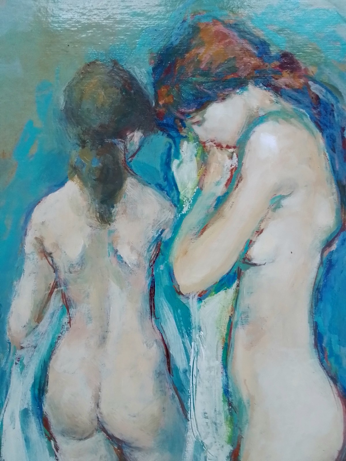 VINTAGE NUDE YOUNG WOMEN PAINTING~JAN DE RUTH~CZECH REPUBLIC/NY ARTIST-LOOK !