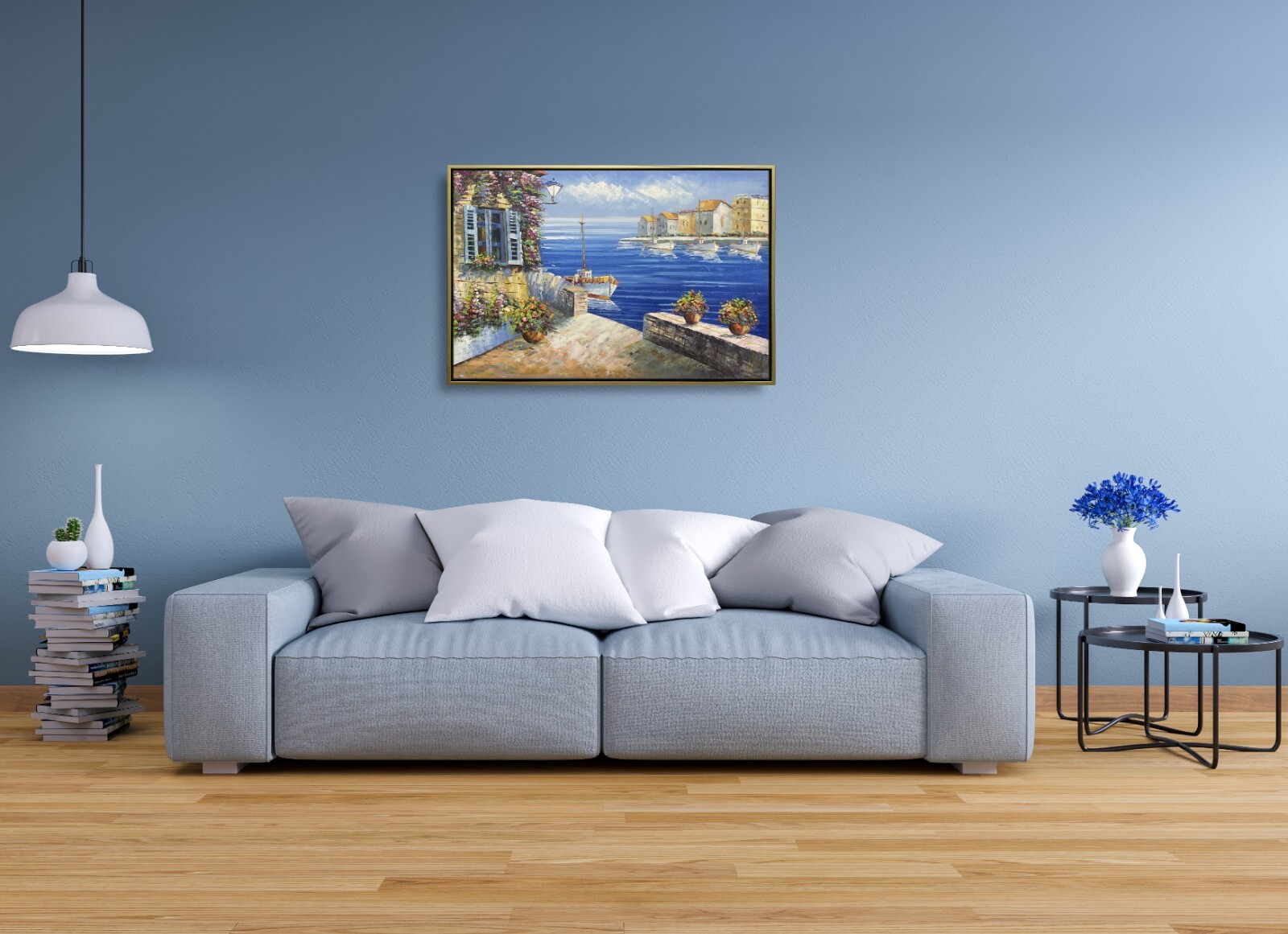 Hungryartist -Original Oil Painting of Seaside View on Canvas 24×36 Framed