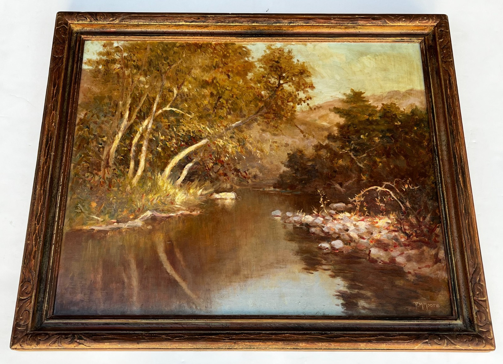 Frank Montague Moore “Autumn -Carmel River, California” Oil Painting on Masonite