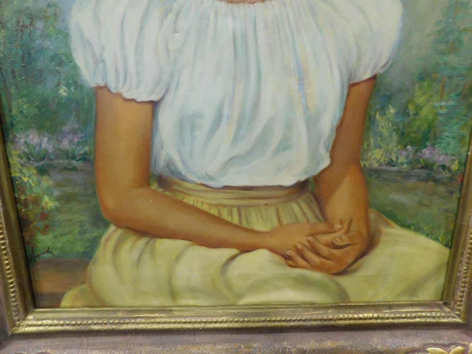 1940’s 50’s Portrait Oil Painting Of Young Lady NEO CLASSICAL GOLD FRAME 30 x 25