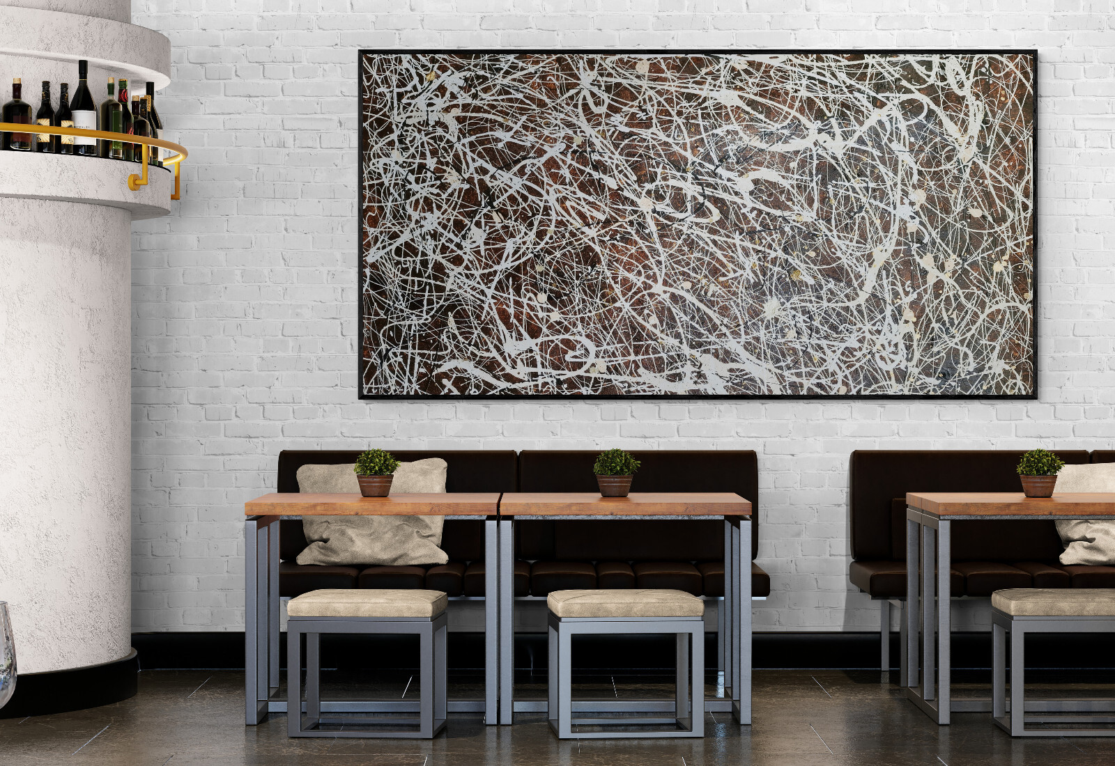 XXL Jackson Pollock Style Brown Abstract Art Textured Painting 59×30 in