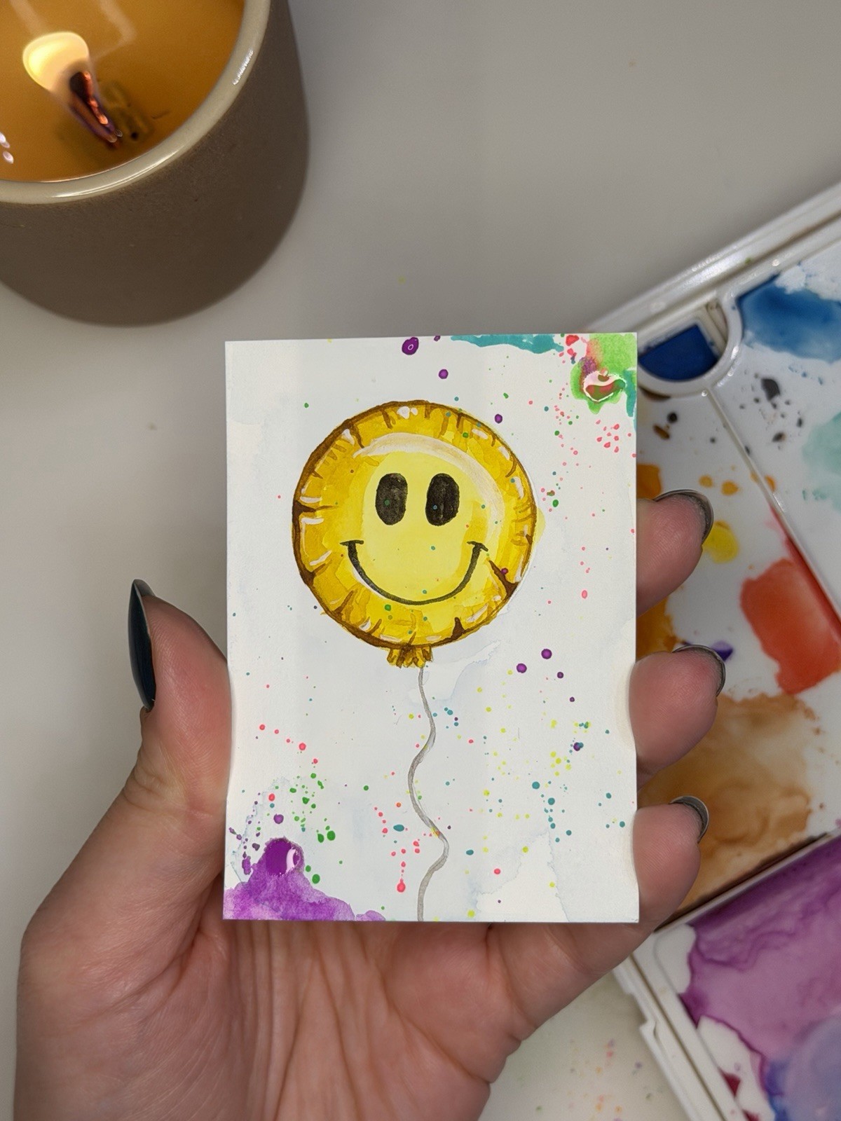ACEO Original 2.5×3.5in Painting/Happy Balloon/ Handmade Mini Art
