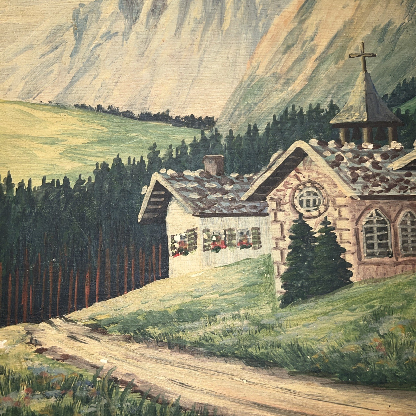 P. Tzschentke 1940 Wurzburg Bavaria Alps Hand Painted Signed Oil On Wood Germany
