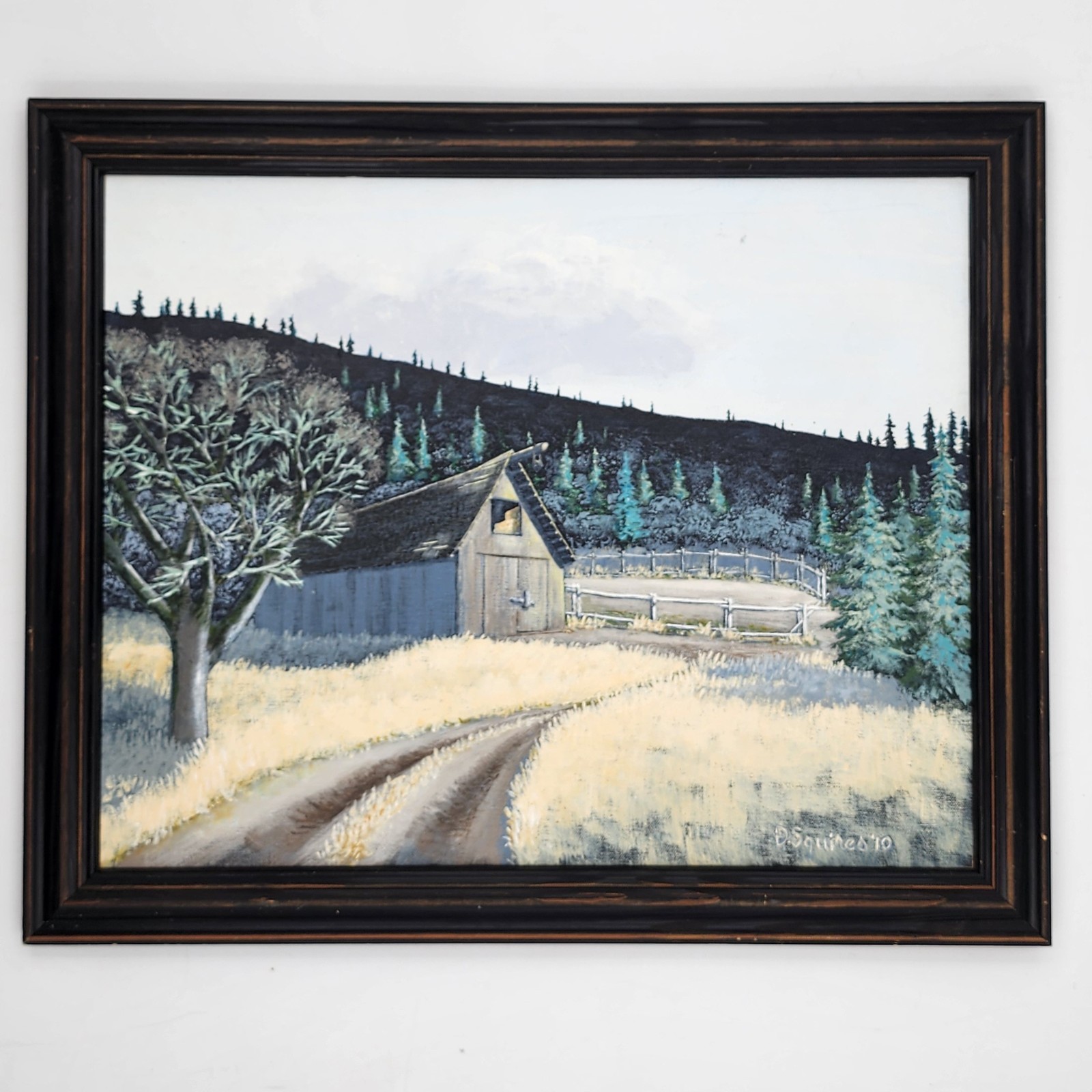 D Squires Signed Original Oil Painting 2010 Winter Barn Landscape 23×19 Framed