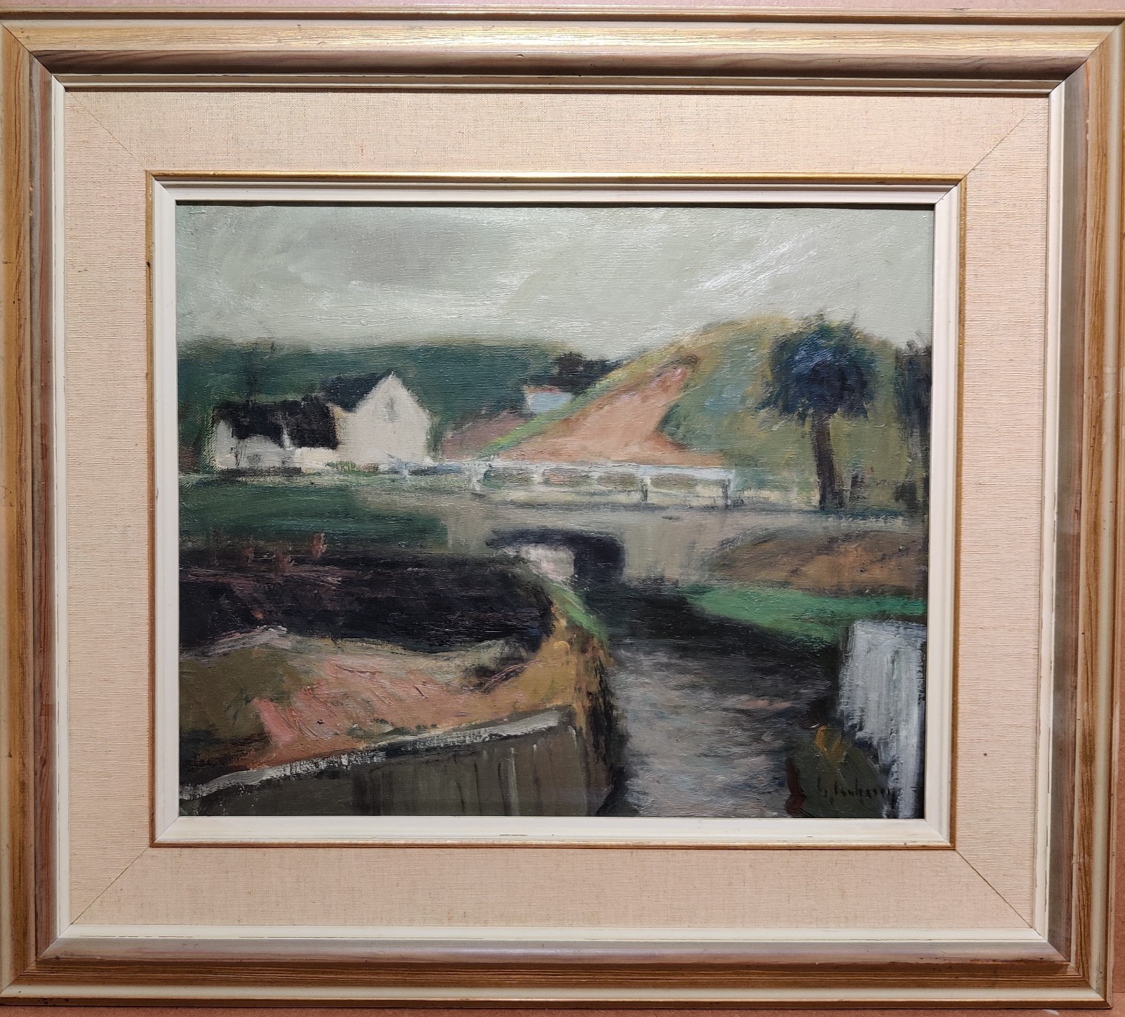 Gideon Isaksson (1911-1980): LANDSCAPE WITH BRIDGE, original oil painting
