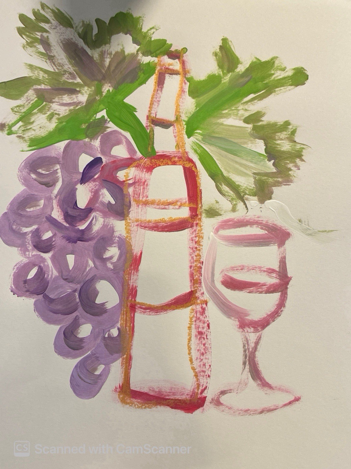 BLESSED#1391 Wine Bottle Grape Glass 14×11 Original Paper Art Modern Abstract