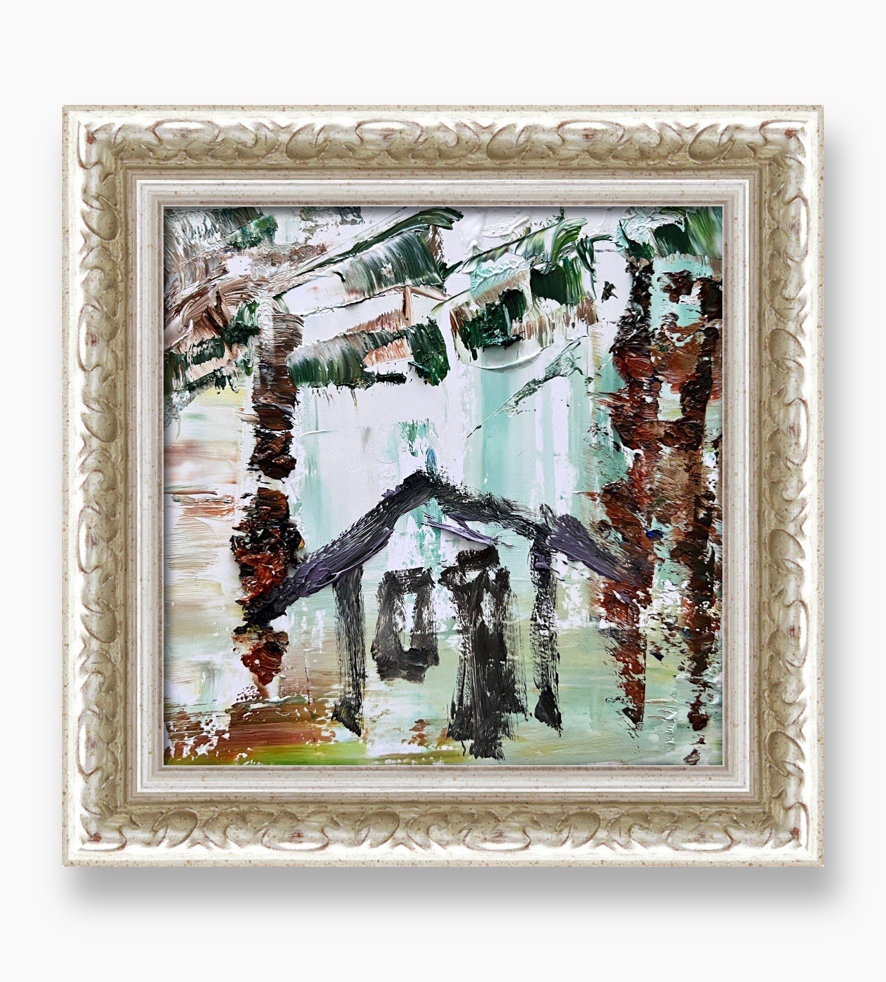 Sri Lanka Palm Oasis Art • Textured Impasto Painting 6×6” • Modern Coastal Decor