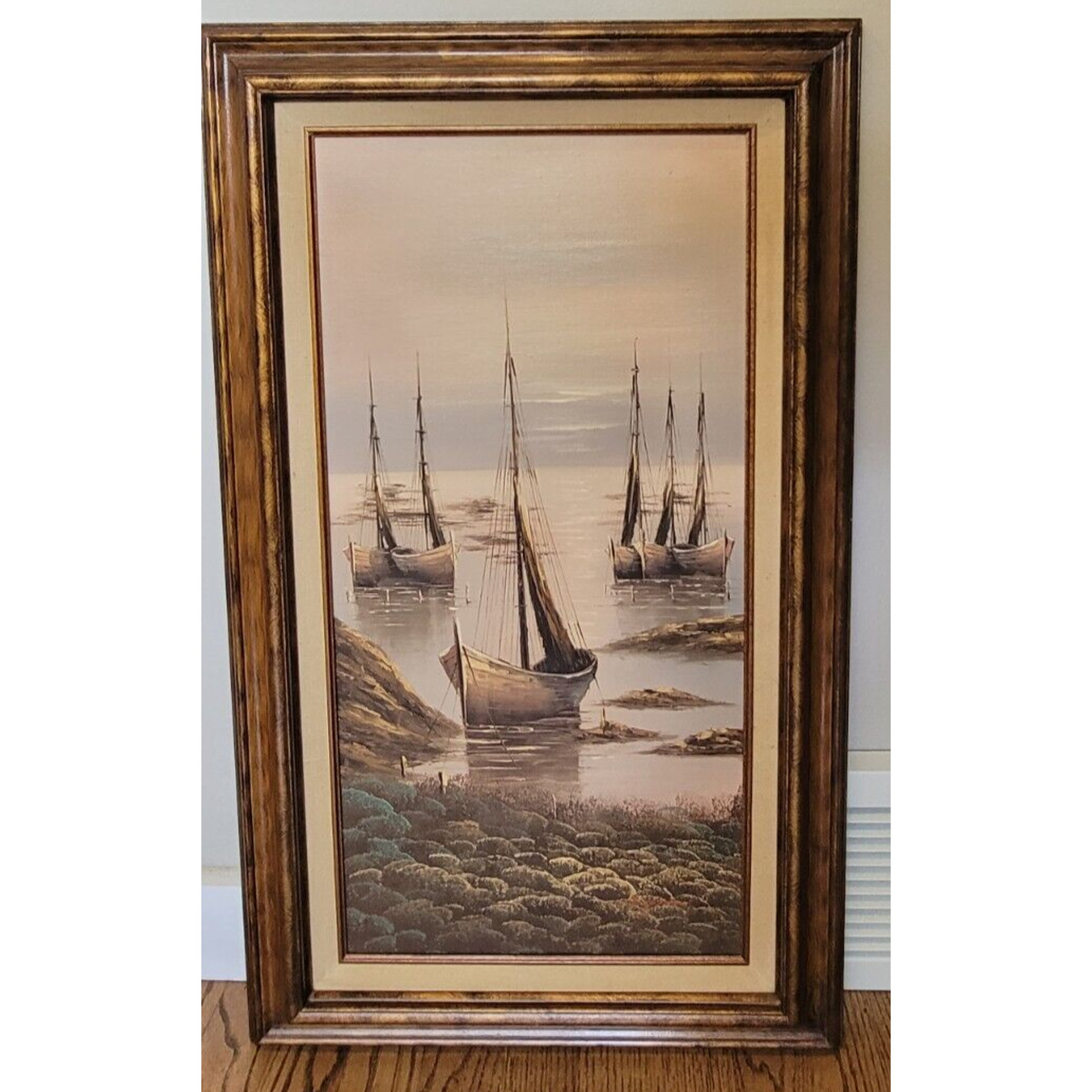 ORIGINAL William Hoffman Nautical 3 Sailboats Oil Painting Ships SIGNED 30×17.5