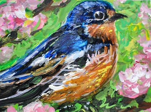 ORIGINAL ACEO PAINTING E Barn SWALLOW Spring BIRD Flower Farm Nature ATC ART