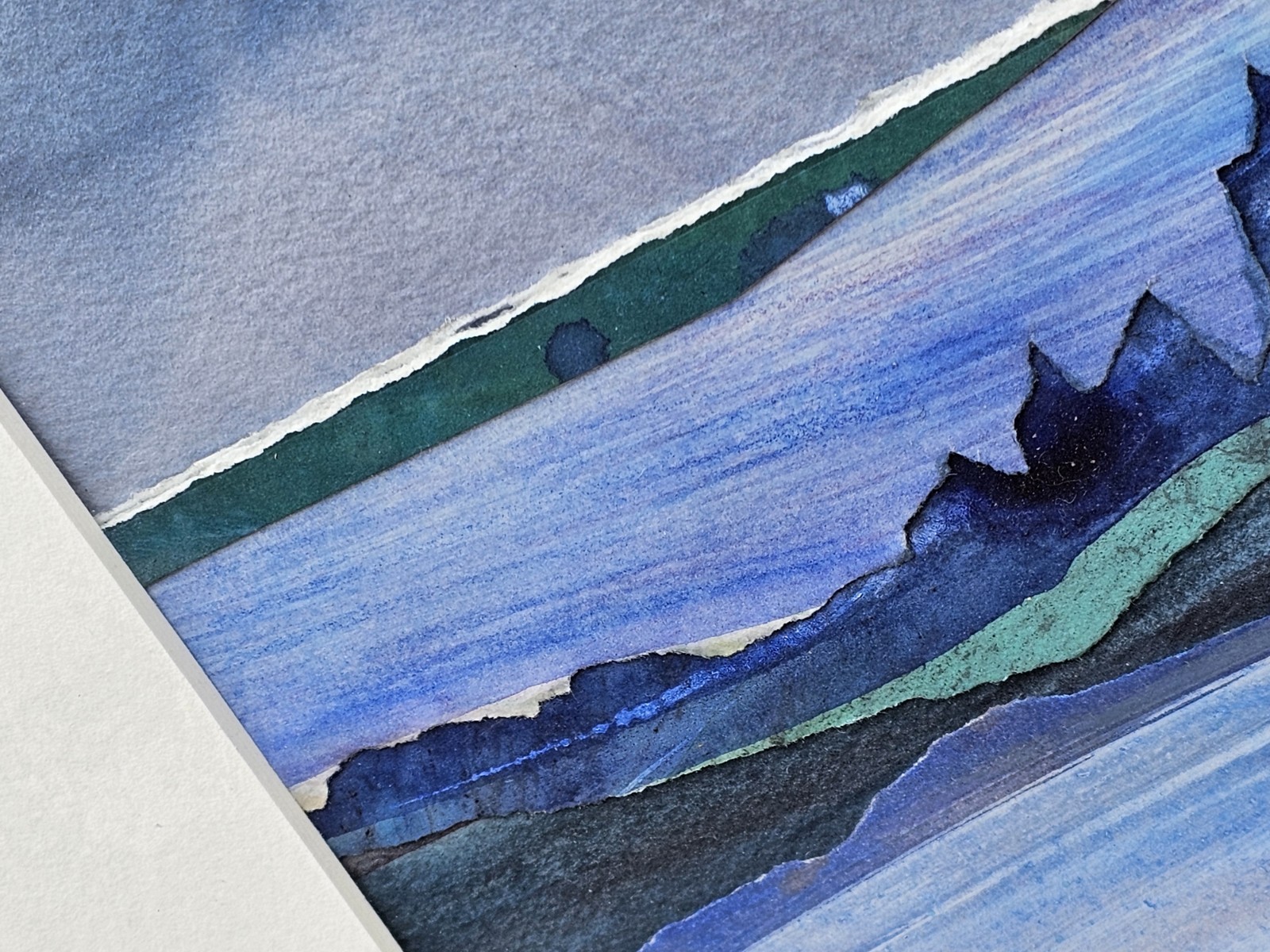 INGRID BRINK Unique Watercolor Collage WINTER SEAS California Coast Color FRAMED