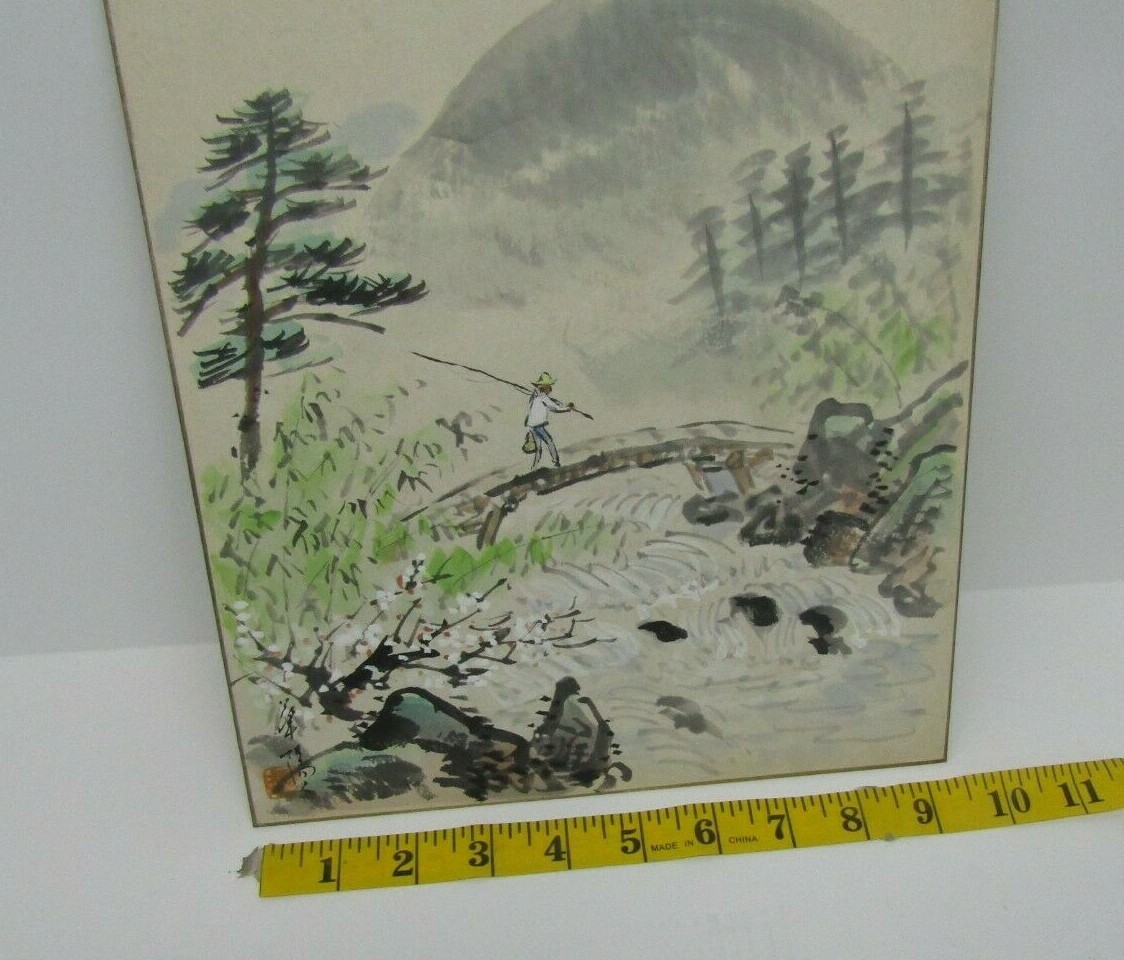 VTG Watercolor Fishermen 9 1/2″ X 10 3/4″ Painting Japan