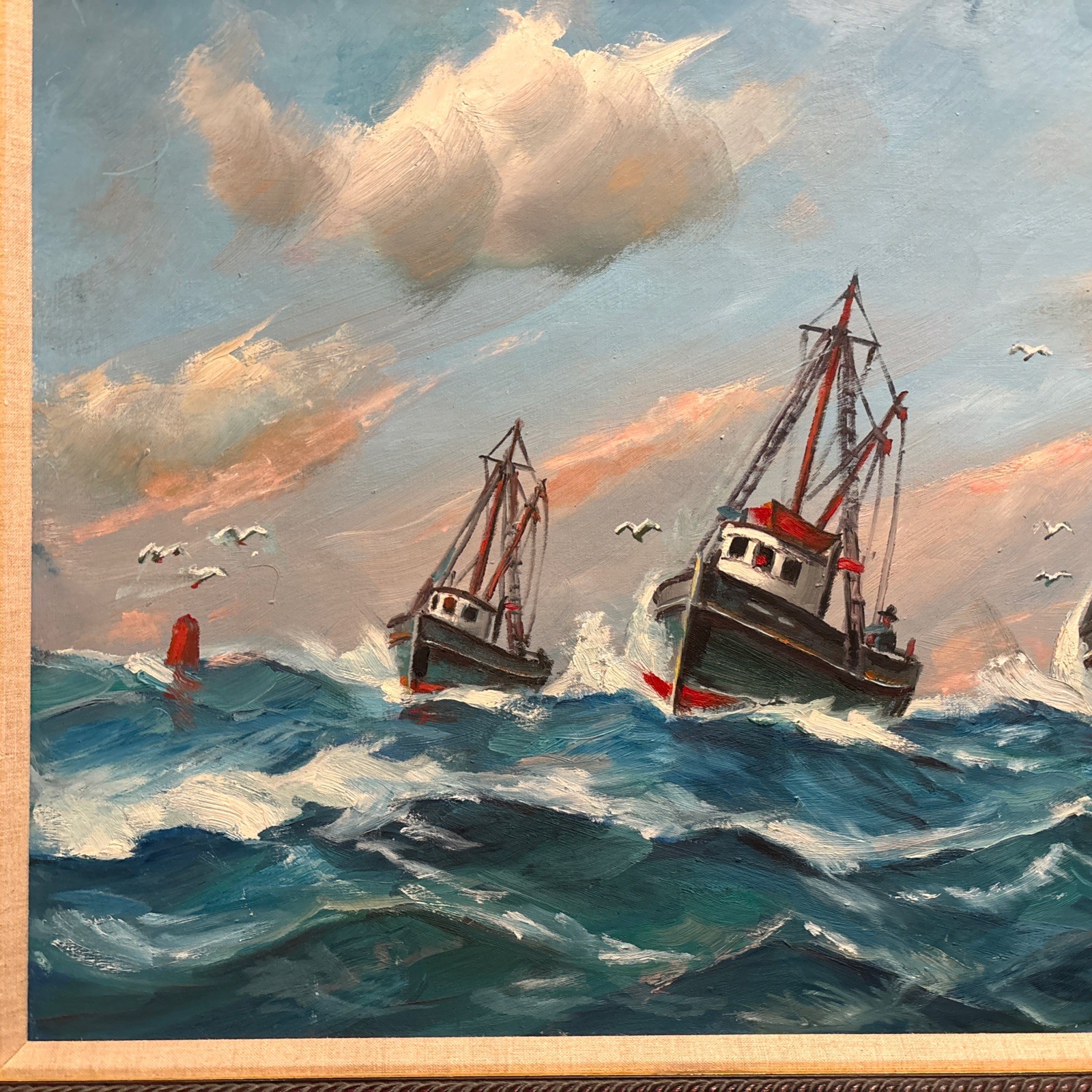 ELLERY THOMPSON PAINTING “HOME BOUND DRAGGERS” 1975 MYSTIC CT WHALING NAUTICAL