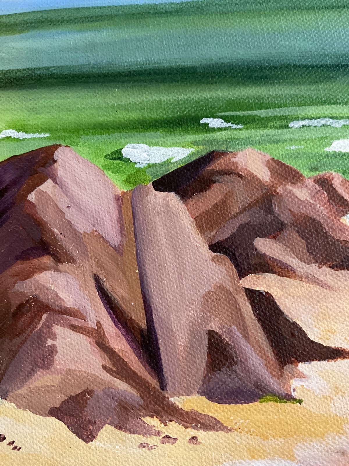 Modernist seascape coast beach ocean rocks acrylic original PAINTING by Clark