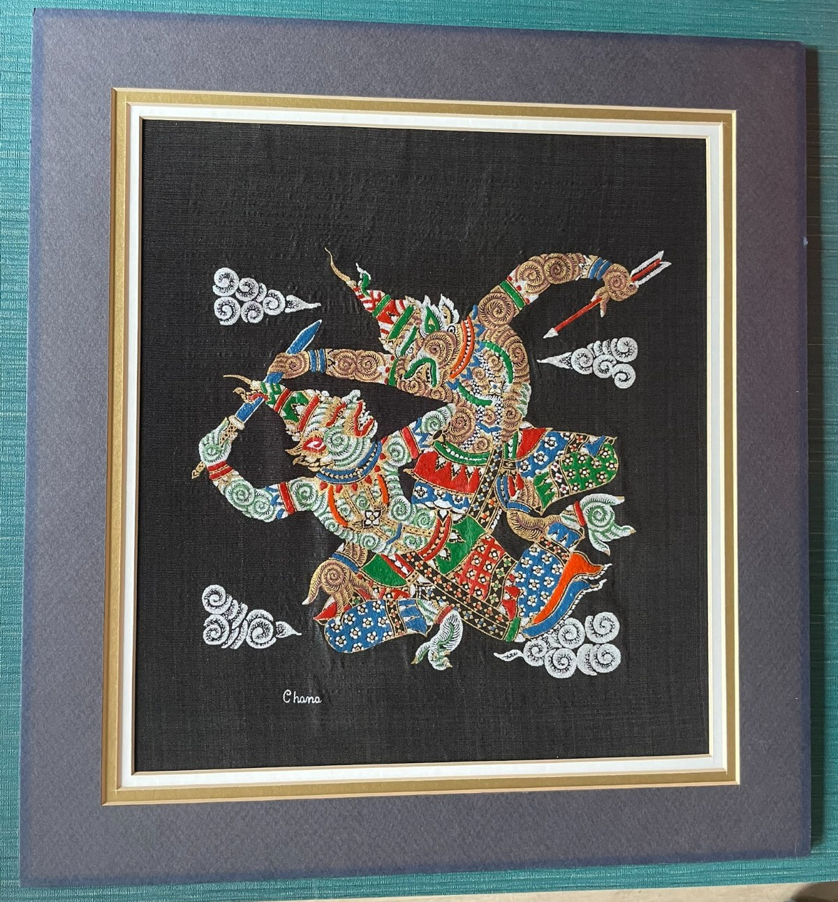 Thai Silk Ramayana Painting signed Chana