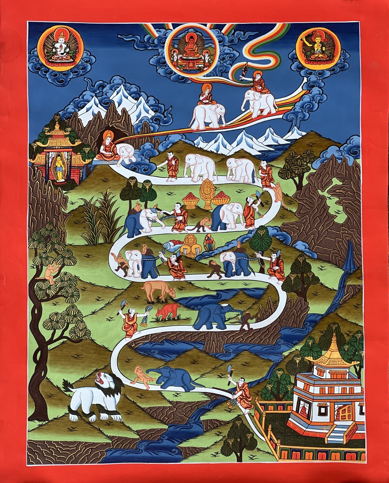 SAMATHA MEDITATION WAY TO HEAVEN ELEPHANT PATH ORIGINAL TIBETAN THANGKA ART