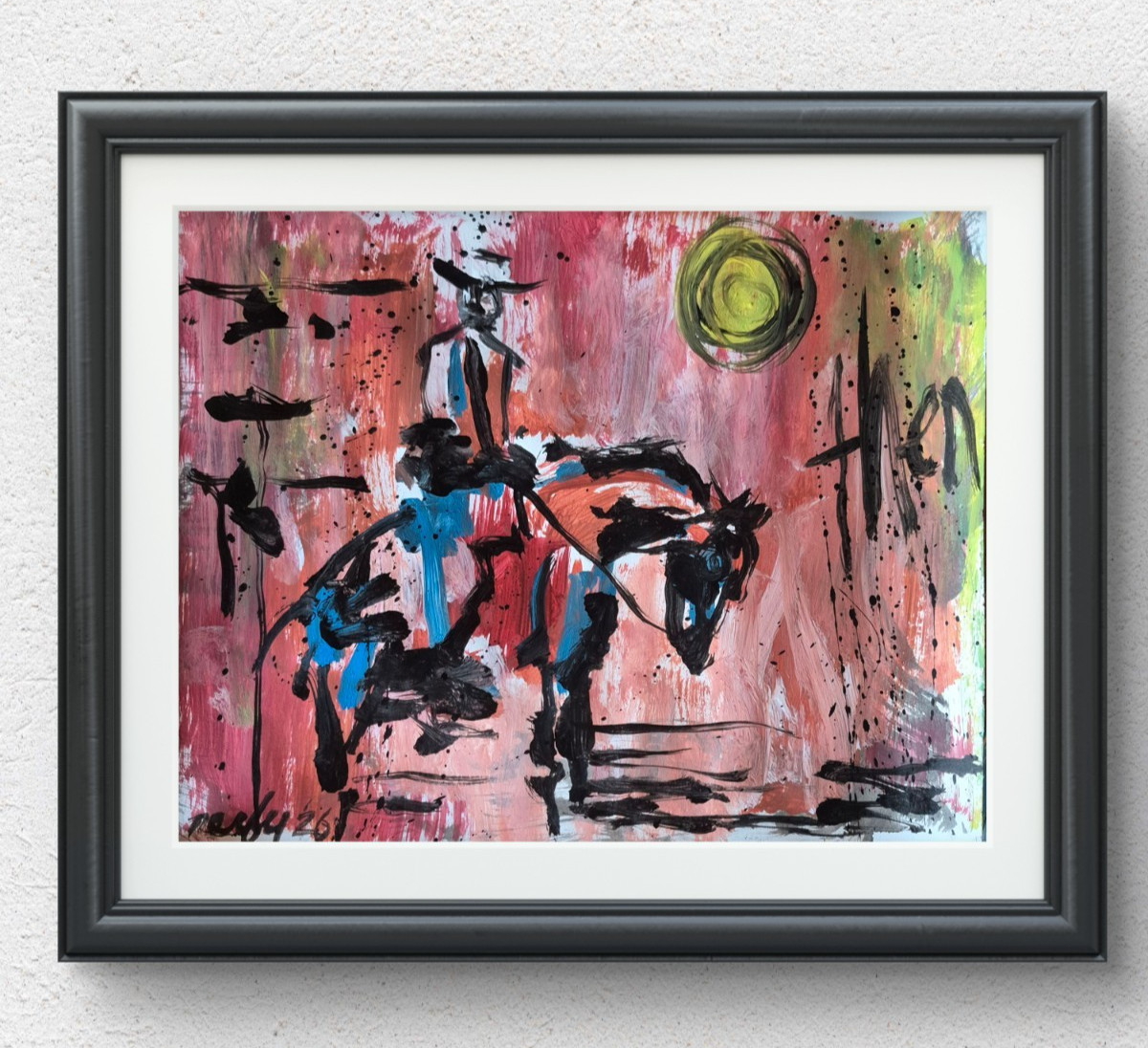 Original Hand Painted 11×14 Abstract Cowboy Acrylic Art Multi Color Signed P108