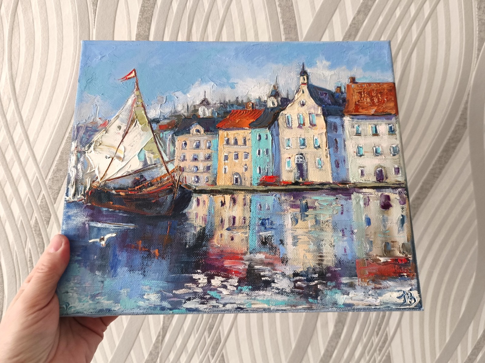 Seascape Original Painting Oil on Canvas 25x30cm Seaside Impasto Art Signed