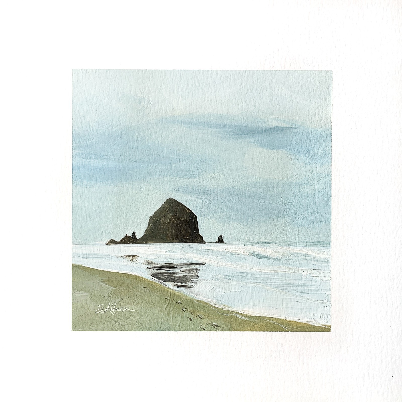 8×8 PNW Original Oil Painting Oregon Cannon Beach Seascape Coastal Calm Signed