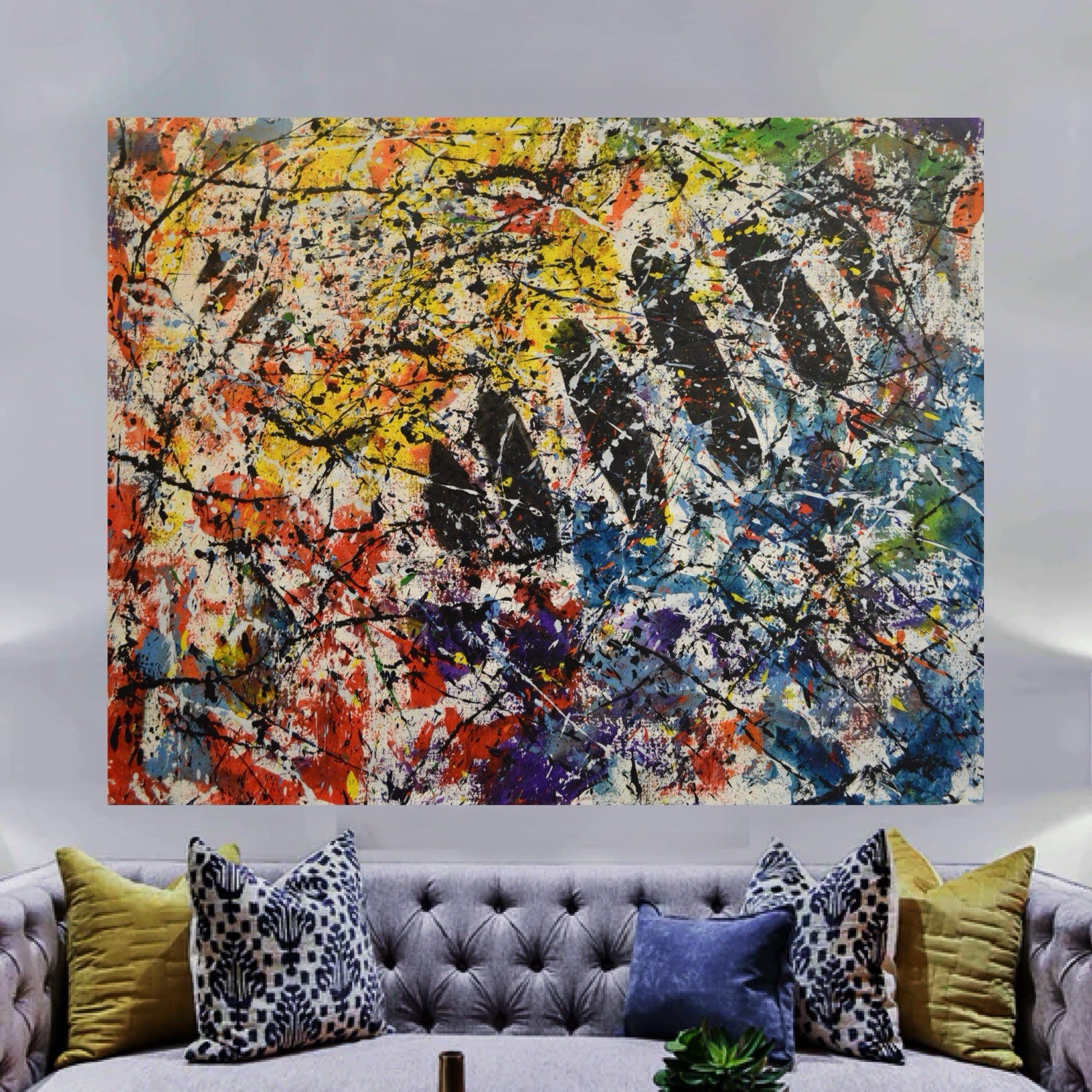 Jackson Pollock Style Giant Canvas Painting 81”X62” (6 Foot 9 inch) Abstract XXL