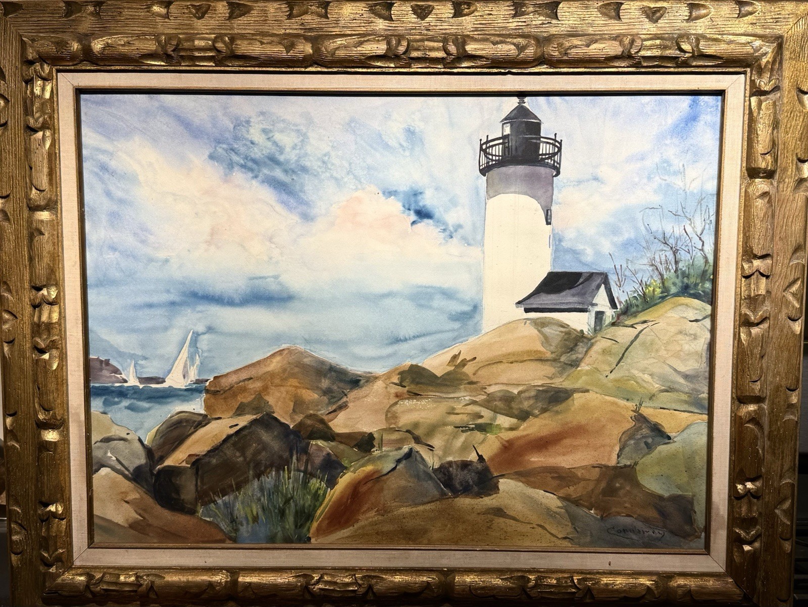 Jay Hall Connaway; Important American Watercolor “Annisquam Harbor Lighthouse“
